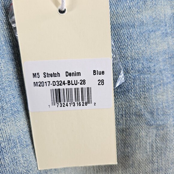 mnml M5 Stretch Denim Jeans Mens 28 Blue Tapered Ankle Zips Button Fly - Picture 5 of 16